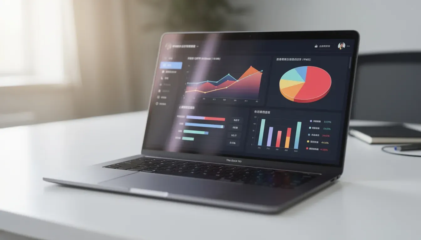 The image shows a laptop computer with a vibrant screen displaying various analytics charts and data visualizations, likely used by a personal injury law firm to track their SEO efforts and keyword rankings. This setup illustrates how personal injury lawyers can utilize data to enhance their online presence and attract potential clients through effective search engine optimization strategies.